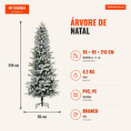 Christmas Tree Ø95x210cm Artificial Snow with 784 Flame-Retardant Branch Tips and Steel Stand Indoor Decoration Green an — Infografia PT (medidas)