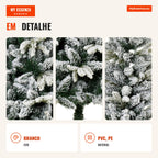 Christmas Tree Ø95x210cm Artificial Snow with 784 Flame-Retardant Branch Tips and Steel Stand Indoor Decoration Green an — Infografia PT (detalhe)