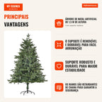 Árvore de Natal Artificial 150 cm, pinheiro artificial com 444 pontas, 3 formatos de folhas, retardante de chamas, com s — Infografia PT (vantagens)