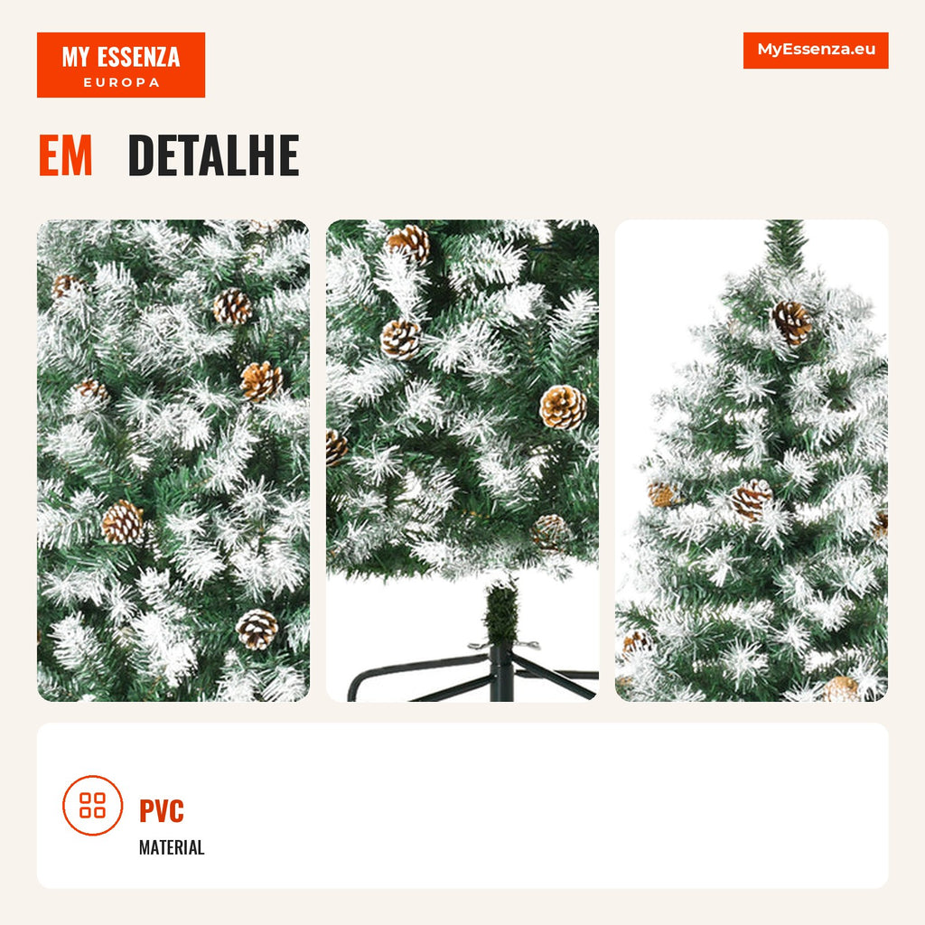 Artificial Christmas Tree 180cm with 800 Branches and 61 Pinecones Snow Effect Foldable Base and Metal Support for Indoo — Infografia PT (detalhe)