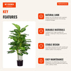 120 cm Artificial Plant with 53 Realistic Leaves and Cement Pot Synthetic Plant Home Office Outdoor Decor Green — Infografia EN (vantagens)