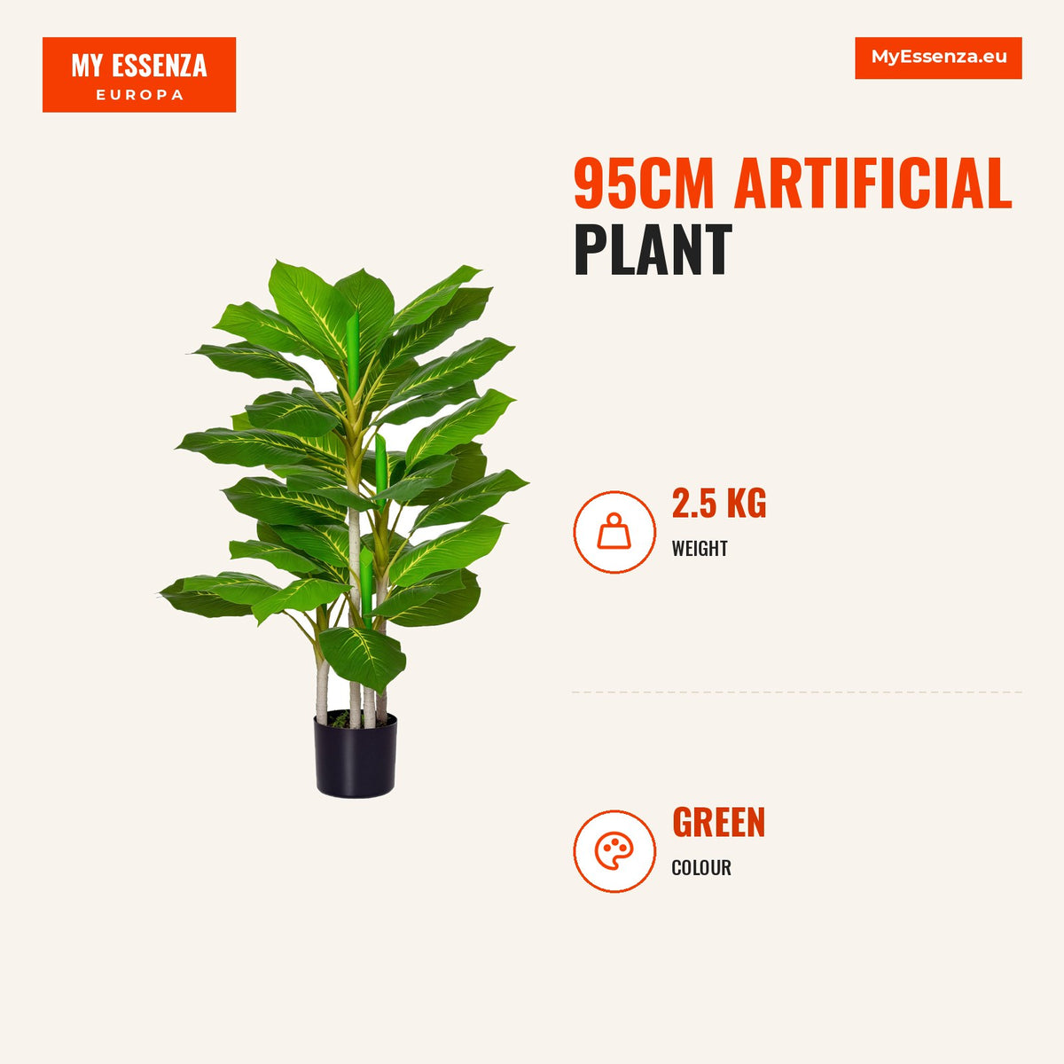 95cm Artificial Plant with 33 Realistic Leaves in Cement Pot Evergreen Imitation Plant for Indoor and Outdoor Decoration — Infografia EN (medidas)