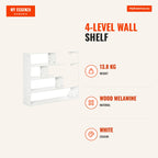 4-Level Wall Shelf with 7 Open Compartments for Living Room, Bedroom, Office, 94x19.5x80cm, White — Infografia EN (medidas)