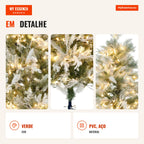180 cm Artificial Christmas Tree with 300 Warm White LED Lights Snowy Tree with 577 Branches and Folding Base Indoor Chr — Infografia PT (detalhe)