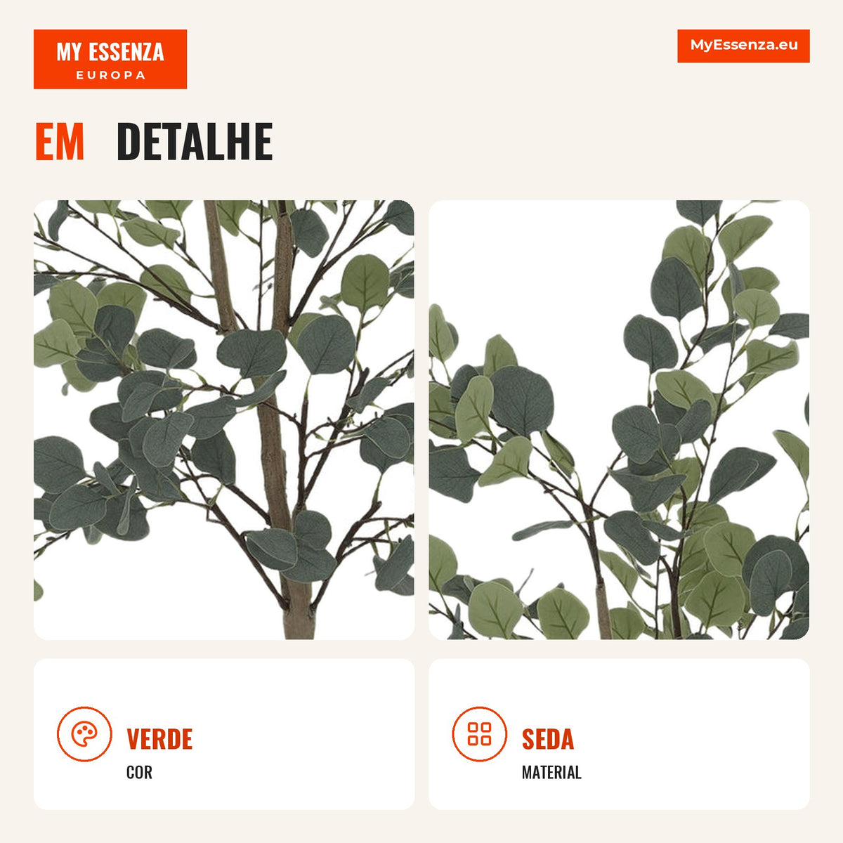 Artificial Eucalyptus 120 cm Large Decorative Indoor Plant with 230 Leaves — Infografia PT (detalhe)