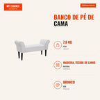 Bed End Bench with Curved Arms, Upholstered and Wooden Legs White 102x31x51cm — Infografia PT (medidas)