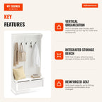 Entryway Wardrobe Cabinet with Bench 5 Hooks Storage 96x34x179.7cm Ivory — Infografia EN (vantagens)