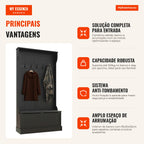 Entryway Coat Rack Unit with Bench, 5 Hooks and Storage Space 96x34x179.7 cm Black — Infografia PT (vantagens)