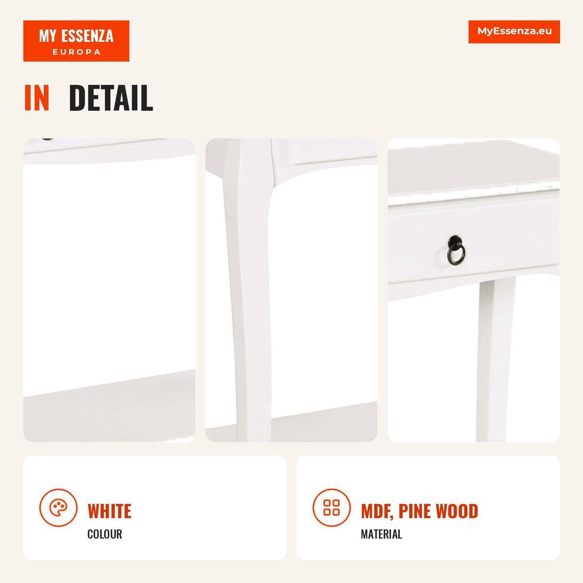 Console Table for Living Room with 2 Drawers and Bottom Shelf 100x33x75cm White — Infografia EN (detalhe)