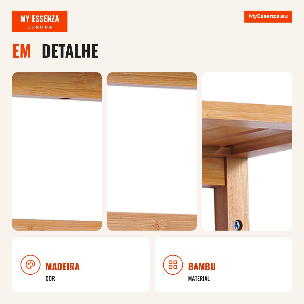 Entrance Coat Rack with 4 Bamboo Hooks 50x17x20cm HOMCOM — Infografia PT (detalhe)