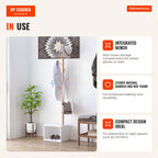Porte-Manteau sur Pied avec Range-Chaussures Type Arbre Moderne 6 Crochets Banc avec Rangement Entrée Bambou 40x30x180cm — Infografia EN (em utilização)