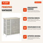 7-Drawer Fabric Chest Multifunctional Storage Cabinet for Bedroom Living Room Hallway 63.5x30x71cm Gray — Infografia PT (vantagens)
