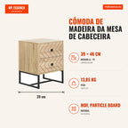 HOMCOM Wooden Bedside Table with 2 Drawers for Bedroom 48x39.5x60 cm — Infografia PT (medidas)