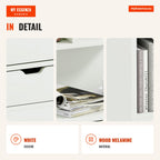 Modern bedside table with 2 drawers and 3 storage compartments 40x30x60 cm white HOMCOM — Infografia EN (detalhe)
