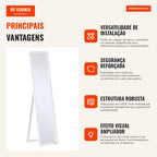 Rectangular Full-Length Standing Mirror with 2 Usage Options for Bedrooms, Living Rooms, Corridors 37x48x152cm White — Infografia PT (vantagens)