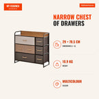 Narrow Chest of Drawers with 7 Foldable Fabric Drawers, Bedroom Metal Frame Storage Unit for Small Spaces, Living Room,  — Infografia EN (medidas)