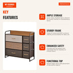 Narrow Chest of Drawers with 7 Foldable Fabric Drawers, Bedroom Metal Frame Storage Unit for Small Spaces, Living Room,  — Infografia EN (vantagens)