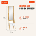 HOMCOM Bamboo Free-Standing Full-Length Mirror with 1 Drawer for Bedroom Dressing Room Hallway Modern Style 45x30x160cm  — Infografia FR (medidas)