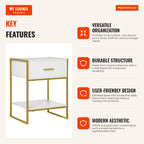 Mesita Auxiliar con 1 Cajón y Estante para Dormitorio y Sala 45x40x60cm Blanco — Infografia EN (vantagens)
