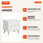 Bedside Table with 2 Drawers and Wooden Legs Bedside Table for Bedroom Office Modern Style 50x40x50.5cm White — Infografia PT (vantagens)