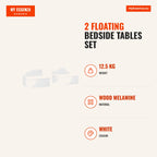 2 Floating Bedside Tables Set of 2 Wall-Mounted Tables with Storage Drawer 43x36.5x30.5 cm White — Infografia EN (medidas)