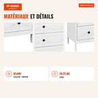 Commode Blanche 5 Tiroirs pour Chambre | HOMCOM — Infografia FR (materiais e detalhes)