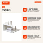 Mesa de Centro Mesa Auxiliar de Sala de Estar com Forma de S Compartimentos Abertos 2 Níveis Desenho Elegante 50x50x50cm — Infografia EN (vantagens)