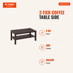 2-Tier Coffee Table Side Table for Living Room Office 90x45x45.5cm Walnut — Infografia EN (medidas)