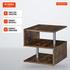 S-Shaped Sofa Side Table Industrial Style Coffee Table with 3 Shelves 48x48x48 cm Aged Wood Colour — Infografia EN (em uso)
