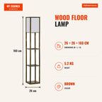 Wood Floor Lamp with 3 Storage Shelves for E27 Bulb Max 40W Modern Lamp for Living Room Bedroom 26x26x160 cm Rustic Brow — Infografia EN (medidas)