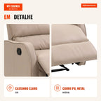 Manual Recliner Relax Chair with PU Upholstery and Retractable Footrest, Thick Padding, Reclines up to 160°, Light Brown — Infografia PT (detalhe)