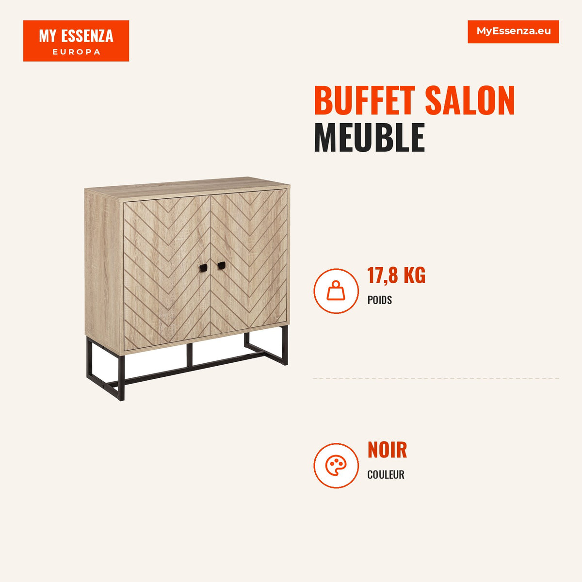Living Room Sideboard Buffet with 2 Doors and Shelves Storage Cabinet 80x29.5x80 cm Wood Black — Infografia FR (medidas)
