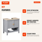 Compact under sink cabinet with 2 doors and adjustable shelf 60x30x60 cm Grey — Infografia EN (vantagens)