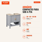 Compact under sink cabinet with 2 doors and adjustable shelf 60x30x60 cm Grey — Infografia PT (medidas)