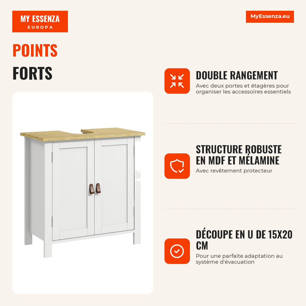 Freestanding Bathroom Sink Cabinet with 2 Doors, 2 Handles and Adjustable Shelf without Basin 60x30x60 cm White — Infografia FR (vantagens)