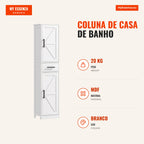 Bathroom Column with 2 Doors, 1 Drawer and 2 Adjustable Shelves Narrow Tall Cabinet Rustic Style 40x30x170 cm White — Infografia PT (medidas)