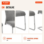 Set of 4 Velvet Upholstered Dining Chairs with Padded Seat and Metal Legs Modern Cantilever Chairs 45x61x98cm Grey — Infografia PT (detalhe)