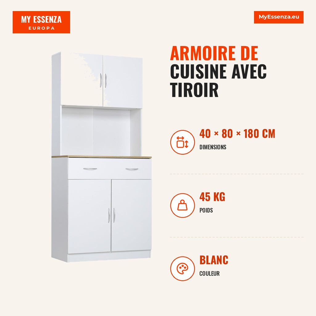 Kitchen Cabinet with Drawer, 4 Doors & Adjustable Shelves | HOMCOM — Infografia FR (medidas)