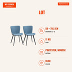 Set of 2 PU Upholstered Dining Chairs with Steel Legs, Modern Design, Backrest for Kitchen, 47.5x58x79.5cm, Max Load 150 — Infografia FR (medidas)