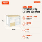 Extendable High Table with Foldable Side Bistro Table with Storage Compartments and 1 Door for Kitchen Dining Room 116x7 — Infografia PT (medidas)
