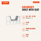 Children's Shelf with Seat Shelf with 6 Cubes and Bench with Cushion 102x30x61cm White and Grey — Infografia EN (medidas)