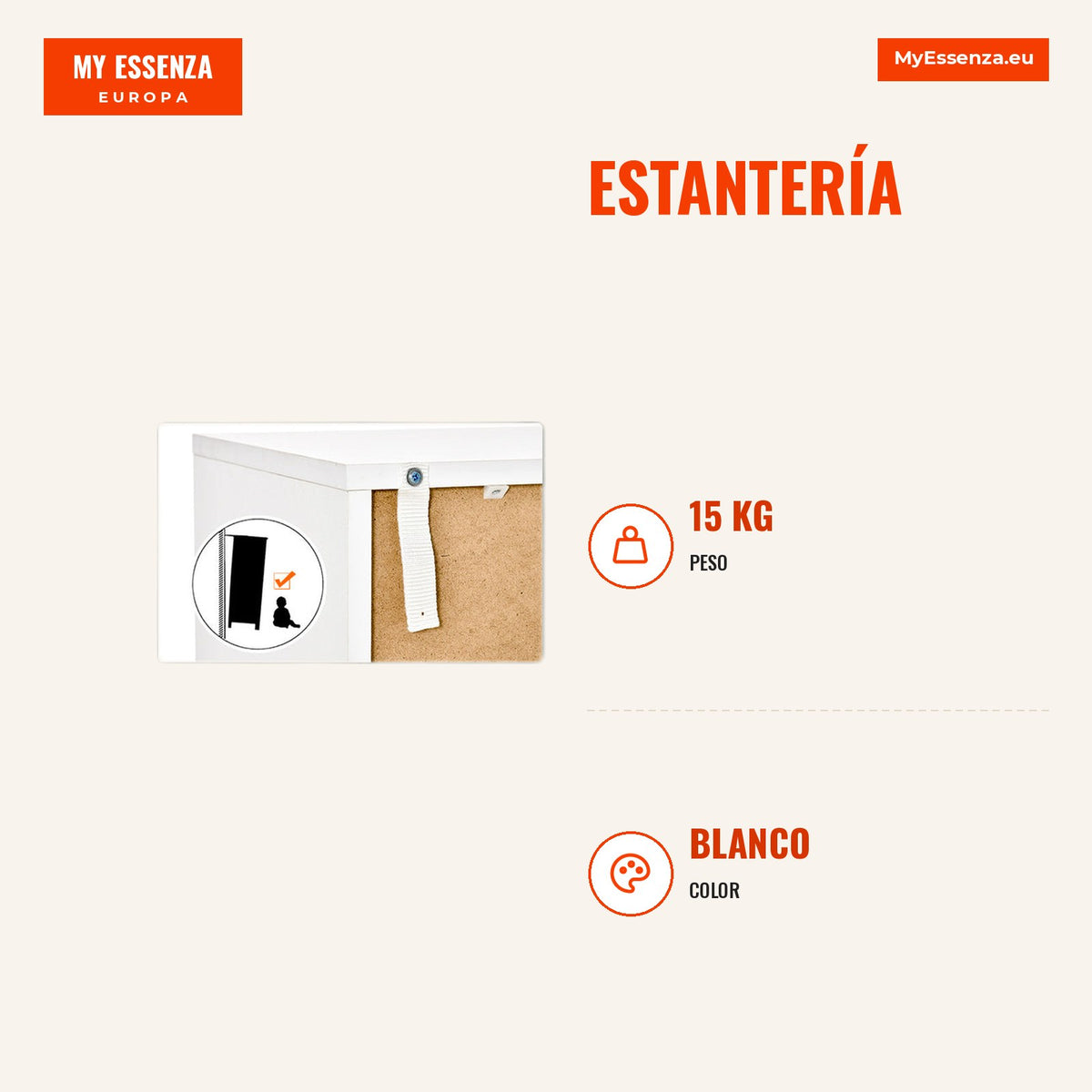 Shelf with 3 Open Shelves and 1 Closed with Door Modern Style Book Toy Plant Storage Shelf 40x30x129.5cm White — Infografia ES (medidas)