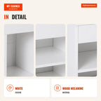 Shoe Storage Bench with Drawer, Shelf and Padded Seat for Entryway, Modern Style 80x30x47cm White — Infografia EN (detalhe)