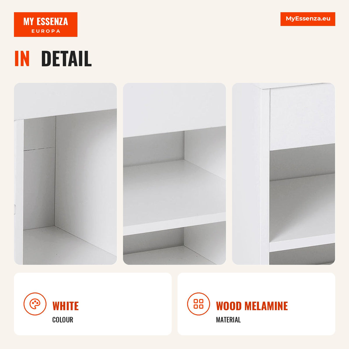 Shoe Storage Bench with Drawer, Shelf and Padded Seat for Entryway, Modern Style 80x30x47cm White — Infografia EN (detalhe)