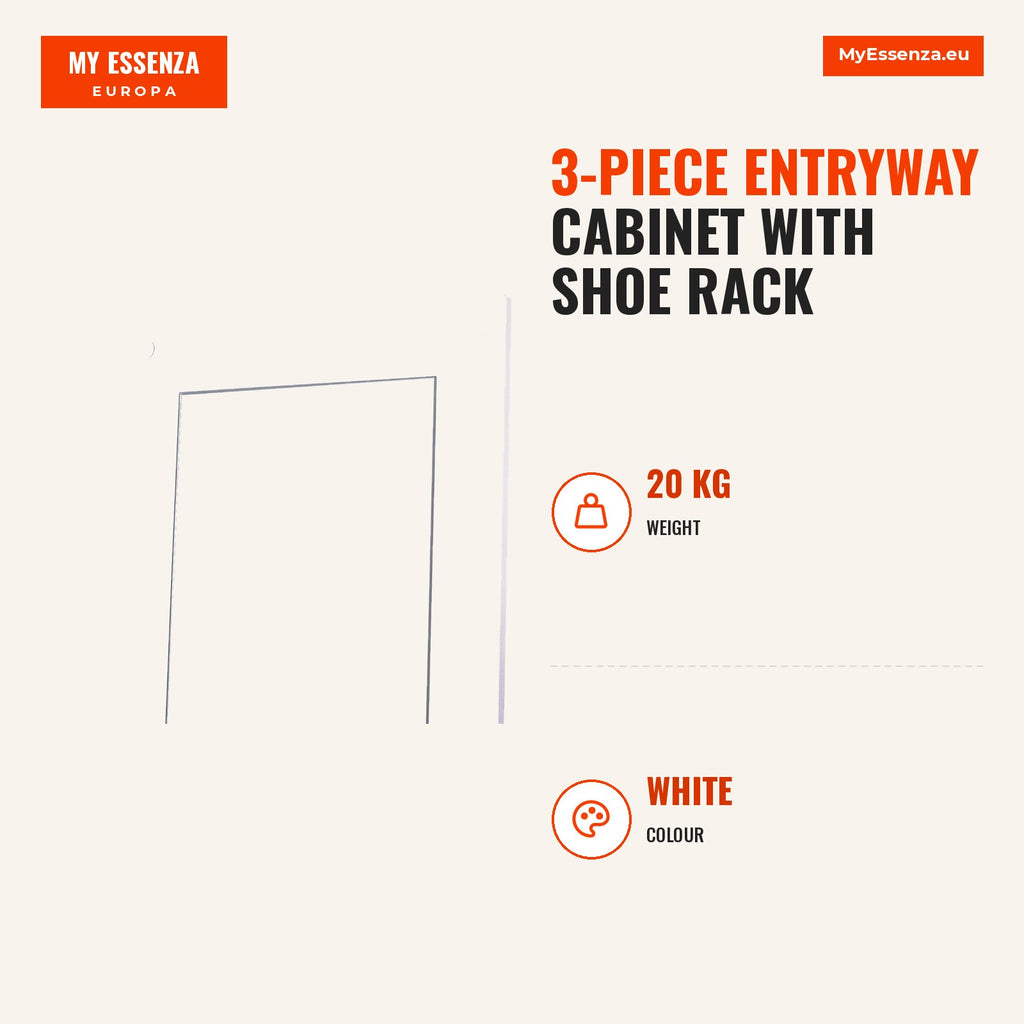 3-Piece Entryway Cabinet with Shoe Rack, Mirror and Coat Rack 80x27x46.5cm White — Infografia EN (medidas)