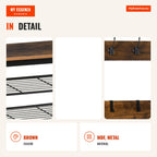 Entryway Coat Rack with 8 Hooks and Shoe Shelf Entry Cabinet 72x34x185cm Rustic Brown and Black — Infografia EN (detalhe)