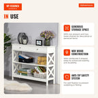 Hallway Console Table with 2 Drawers and 2 Lower Shelves | HOMCOM — Infografia EN (em utilização)