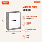 Modern Shoe Cabinet with 2 Flip Shelves for 8 Pairs 62.5x26x81 cm Grey — Infografia EN (medidas)