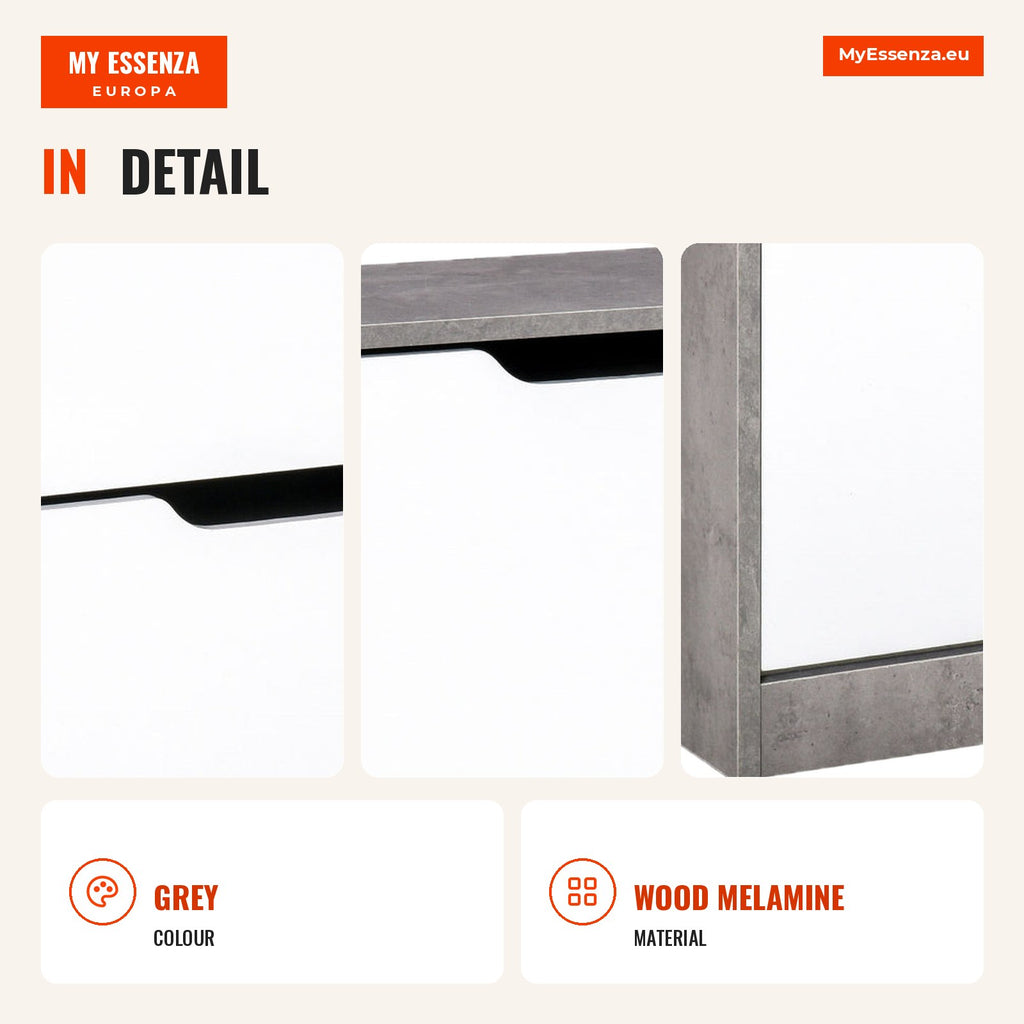 Modern Shoe Cabinet with 2 Flip Shelves for 8 Pairs 62.5x26x81 cm Grey — Infografia EN (detalhe)