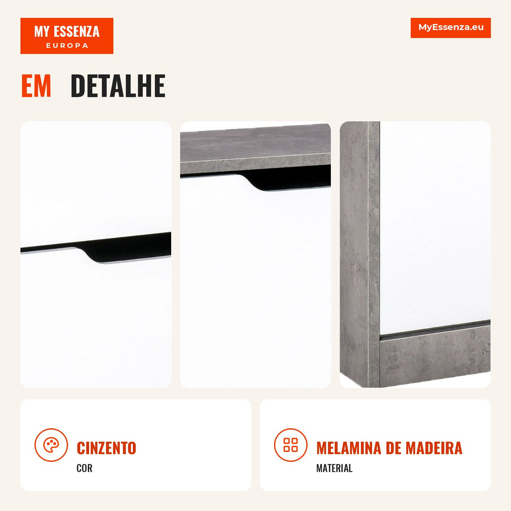 Modern Shoe Cabinet with 2 Flip Shelves for 8 Pairs 62.5x26x81 cm Grey — Infografia PT (detalhe)